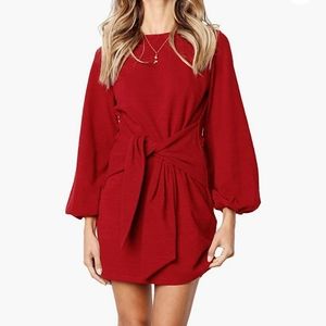 R.Vivimos Women's Autumn Winter Cotton Long Sleeves Elegant Knitted Bodycon Tie